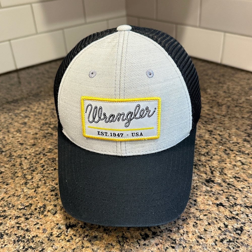 Wrangler Snapback Trucker Hat Men One Size Gray Black Wool Blend